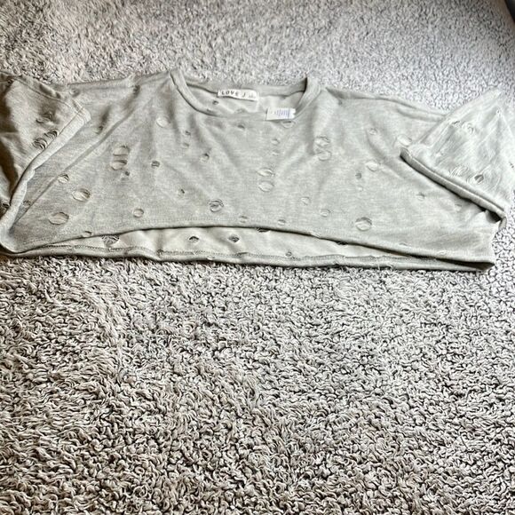 NWT Love J Gray L Cropped Oversized Slouchy Hi Lo Crop Top Blouse - Picture 1 of 10